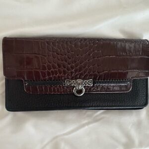 Brighton Croc-Embossed Brown and Black Wallet